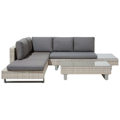 Lounge Set LANCIANO PE Rattan Grey Reversible 5 Seater