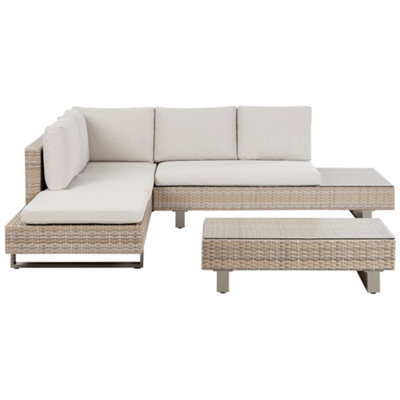 Lounge Set LANCIANO PE Rattan Off-White 5 Seater