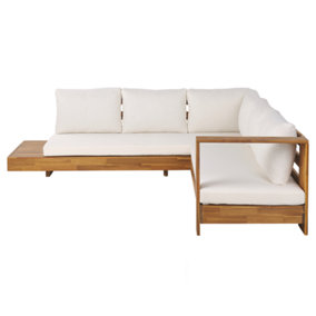 Lounge Set MARETTIMO Acacia Wood Off-White Left Hand 5 Seater