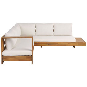 Lounge Set MARETTIMO Acacia Wood Off-White Right Hand 5 Seater