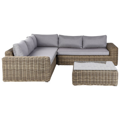 Lounge Set PALERMO PE Rattan Light Brown 6 Seater