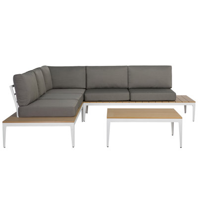 Lounge Set POSITANO Plastic Wood Grey Reversible 5 Seater