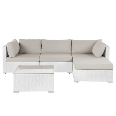 Lounge Set SANO PE Rattan White Light Beige Left Hand 4 Seater