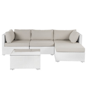 Lounge Set SANO PE Rattan White Light Beige Left Hand 4 Seater