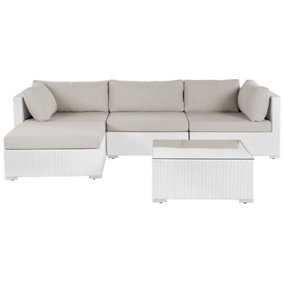 Lounge Set SANO PE Rattan White Right Hand 4 Seater