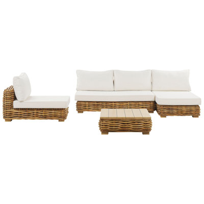 Lounge Set VARALLO Rattan Golden Brown Left Hand 4 Seater