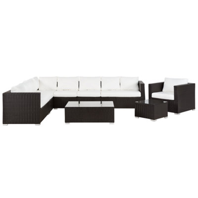 Lounge Set XXL PE Rattan Dark Brown Reversible 8 Seater