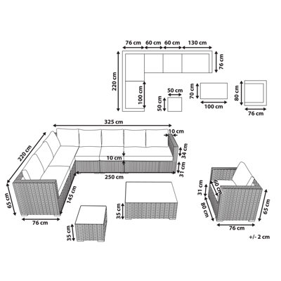 Lounge Set XXL PE Rattan Dark Brown Reversible 8 Seater