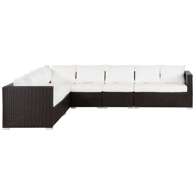 Lounge Set XXL PE Rattan Dark Brown Reversible 8 Seater