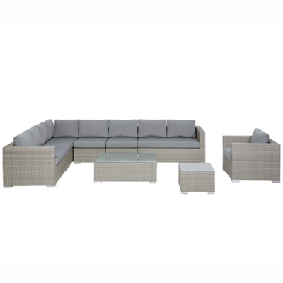 Lounge Set XXL PE Rattan Grey Reversible