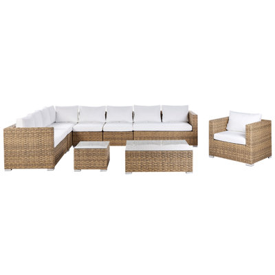 Lounge Set XXL PE Rattan Light Brown 8 Seater