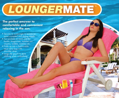 Lounger Mate Beach Towel Sun Lounger for Holiday Garden Lounge with Pockets Pink