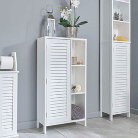 Louvre Style Bathroom Console Cabinet with Open Shelves in White