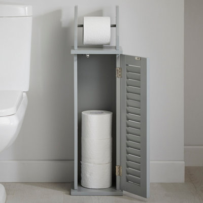 Louvre Style Bathroom Toilet Roll Holder & Store in Grey