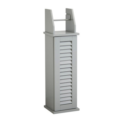 Louvre Style Bathroom Toilet Roll Holder & Store in Grey - 4