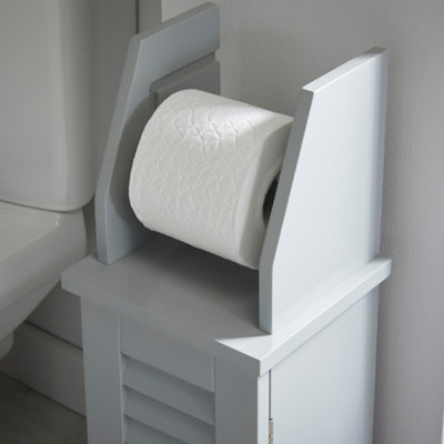 Louvre Style Bathroom Toilet Roll Holder & Store in Grey - 5