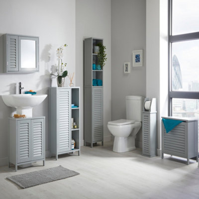 Louvre Style Bathroom Toilet Roll Holder & Store in Grey - 6