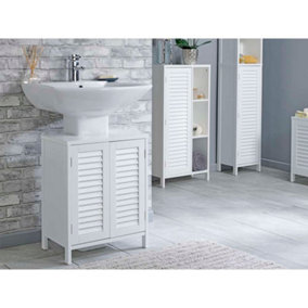 Louvre Style Under Basin Bathroom Sink Cabinet in White