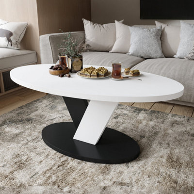 Lova Modern Coffee Table Oval Design - White / Black