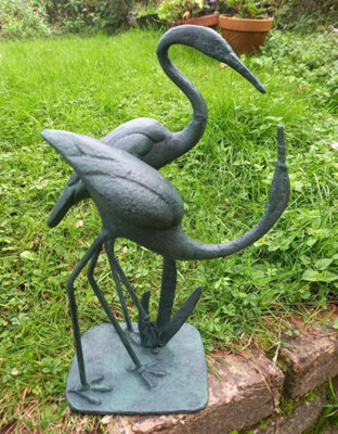 Love Cranes Garden Sculpture Cast in Iron with Bronzed Finish