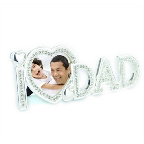 Love Dad Photo Frame 3" x 3" Silver Metal with Diamond Fathers Day Birthday Christmas Gift