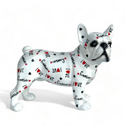 LOVE DOGS French Bulldog figurine, Love Frenchies text & hearts design, 24cm
