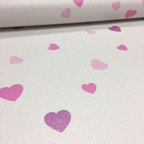 Love Hearts Glitter Wallpaper Textured Vinyl White Pink Purple Paste The Wall