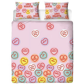 Love Hearts Happy Reversible Duvet Cover Set Multicoloured (Double)