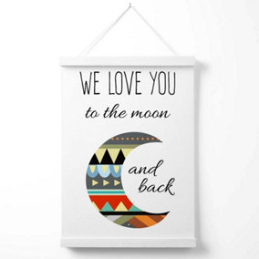 Love you to the Moon Tribal Quote Poster with Hanger / 33cm / White