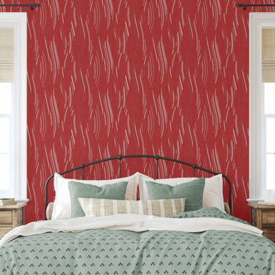 Love Your Walls Shimmer Wave Wallpaper Red J74610
