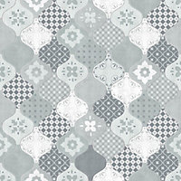 Love Your Walls Vinyl Geometric Patterned Tiles Wallpaper Blue Smooth Finish