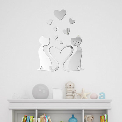 Lovely Cat 3D Crystal Mirror Stickers Nursery Home Decoration Gift Ideas 11 pieces