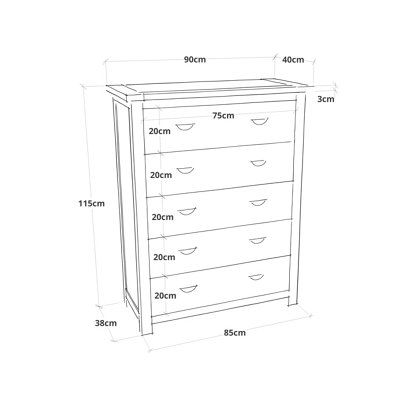 Lovere 5 Drawer Chest of Drawers Chrome Cup Handle