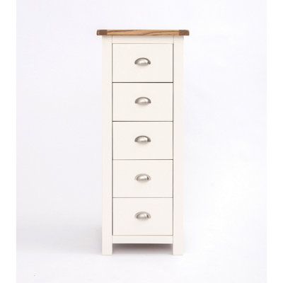 Lovere 5 Drawer Narrow Chest of Drawers Chrome Cup Handle