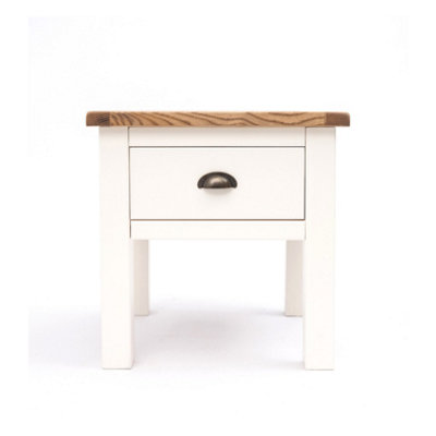 Lovere Off White 1 Drawer Side Table Brass Cup Handle | DIY at B&Q