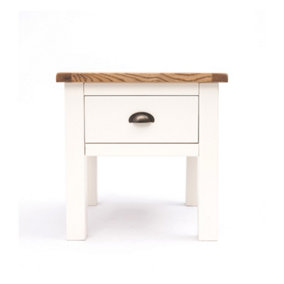 Lovere Off White 1 Drawer Side Table Brass Cup Handle