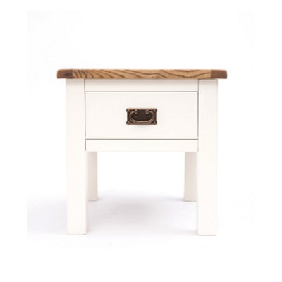 Lovere Off White 1 Drawer Side Table Brass Drop Handle