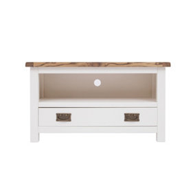 Lovere Off White 1 Drawer TV Cabinet Brass Drop Handle