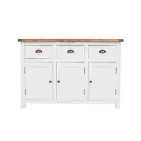 Lovere Off White 3 Drawer 3 Door Sideboard Brass Cup Handle