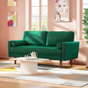 Loveseat Sofa Couch,2 Seater Green Velvet Couch with 2 Pillows
