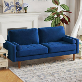 Loveseat Sofa Couch,3 Seater Blue Velvet Couch with 2 Pillows