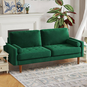 Loveseat Sofa Couch,3 Seater Green Velvet Couch with 2 Pillows