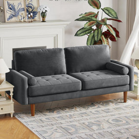 Loveseat Sofa Couch,3 Seater Grey Velvet Couch with 2 Pillows