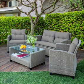Lovina 4 Seater Rattan Outdoor Garden  Furniture Set - 4 piece Set Inc 2 Seater Sofa, 2 Armchairs & Table