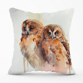 Loving Tawny Owls Watercolour Outdoor Cushion 45cm x 45cm