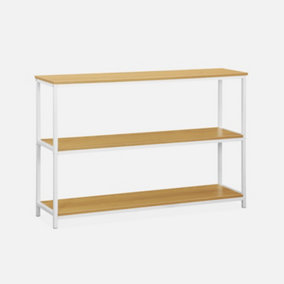 Low 3 shelf metal and wood effect bookcase 120x30x80cm  - Loft - White