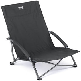 Low Beach Chair Folding Outdoor Camping Garden Festival Lightweight Lounger Seat - Black
