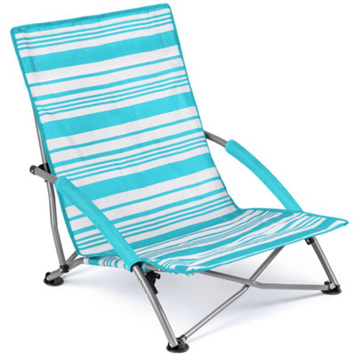 Low Beach Chair Folding Outdoor Camping Garden Festival Lightweight Lounger Seat - Blue Stripe