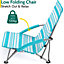 Low Beach Chair Folding Outdoor Camping Garden Festival Lightweight Lounger Seat - Blue Stripe