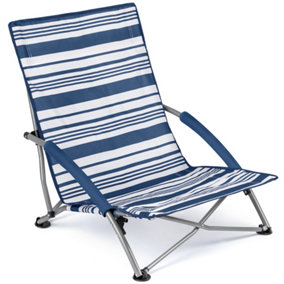 Low Beach Chair Folding Outdoor Camping Garden Festival Lightweight Lounger Seat - Navy Stripe